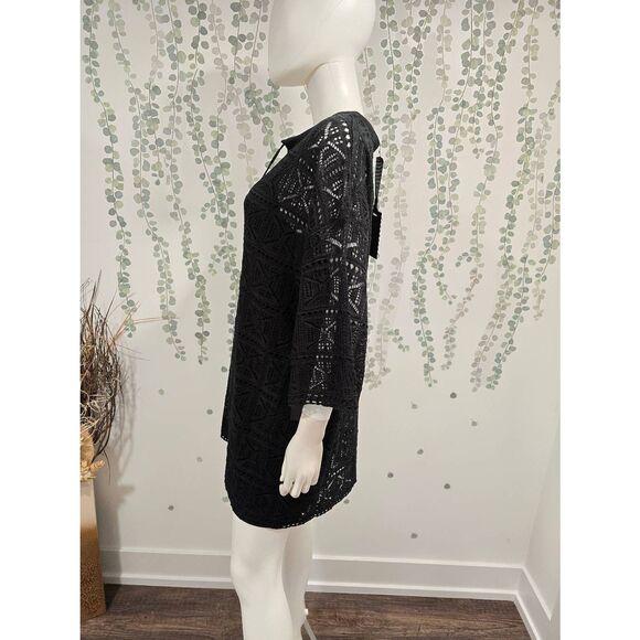 Pomander Place Black Crochet Knit Kai Dress Sz L - Picture 8 of 12